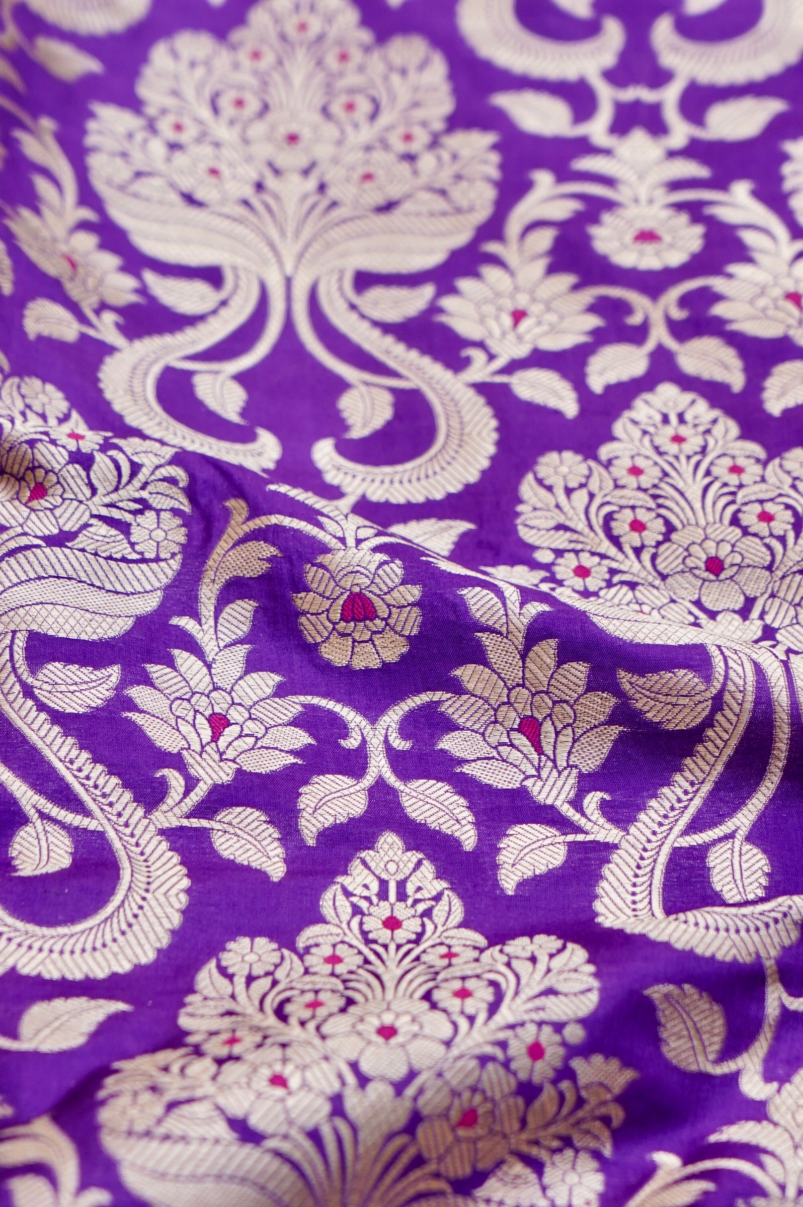 Pure Brocade Banarasi Guldaan Fabric in Purple - Khinkhwab