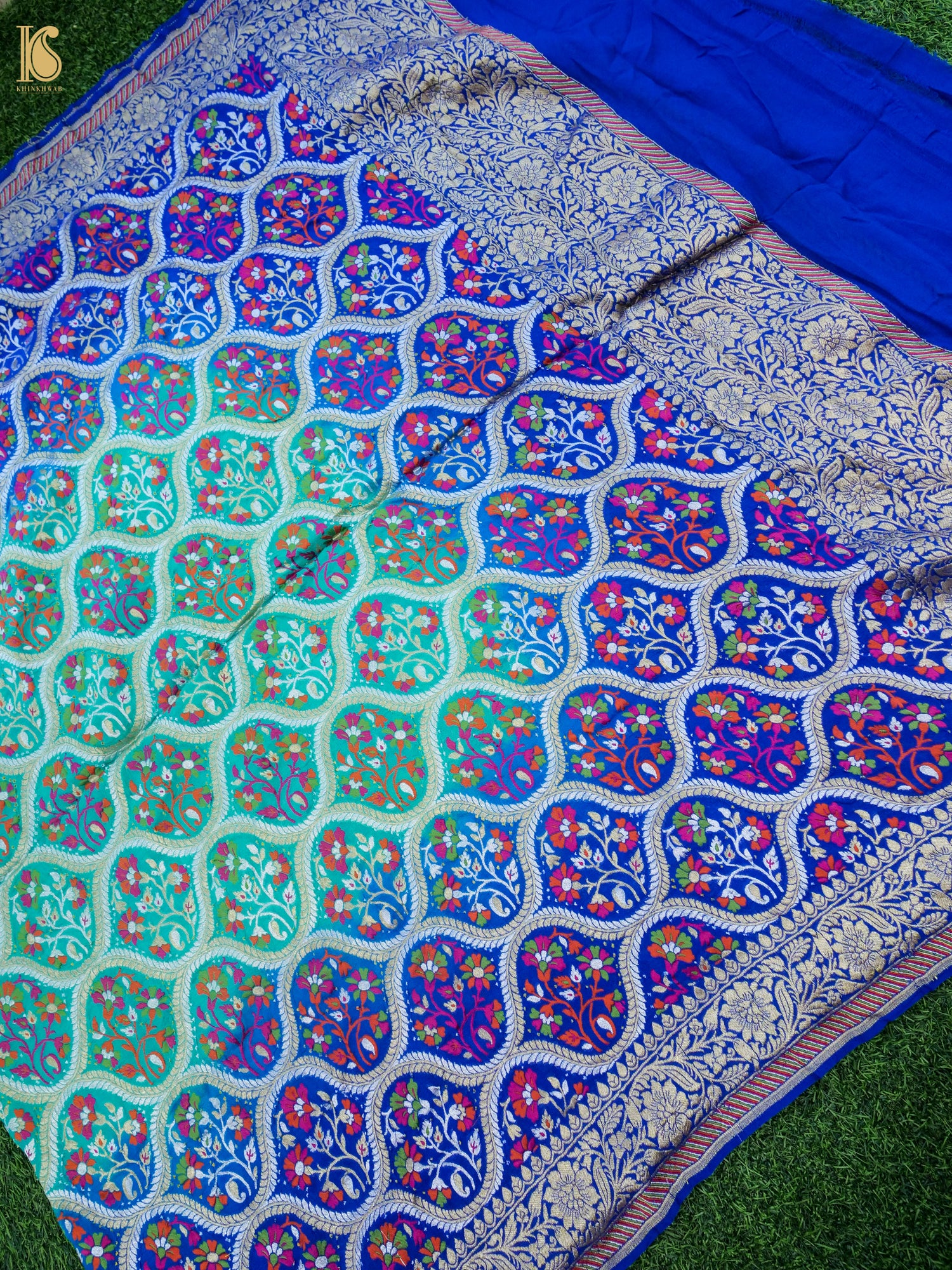 Georgette Banarasi Bandhani Meenakari Dupatta in Royal Blue Aqua