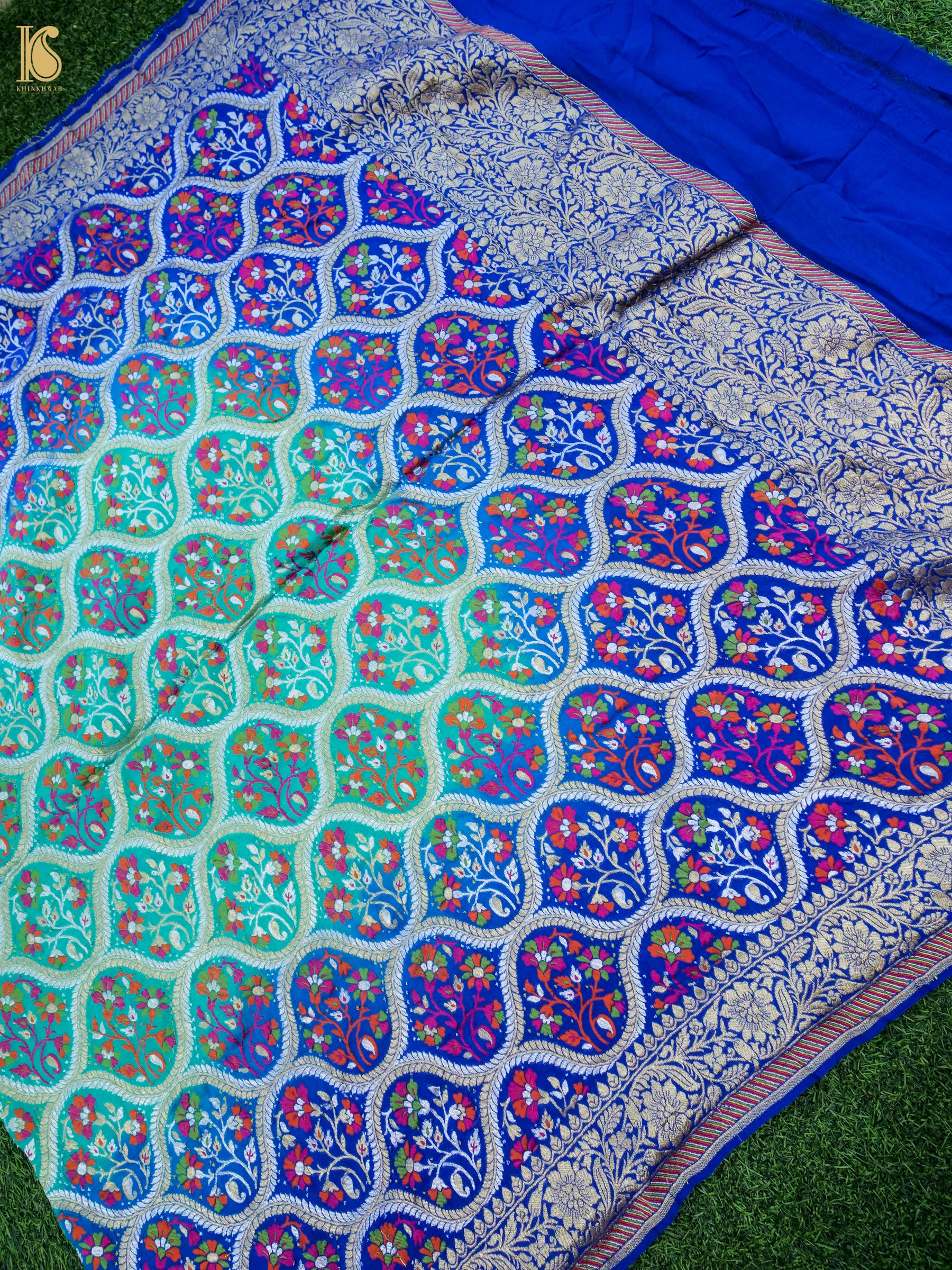 Georgette Banarasi Bandhani Meenakari Dupatta in Royal Blue Aqua