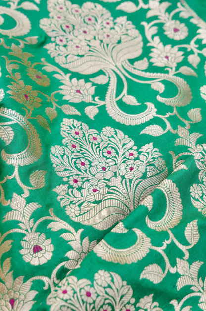 Pure Brocade Banarasi Guldaan Fabric in Green - Khinkhwab