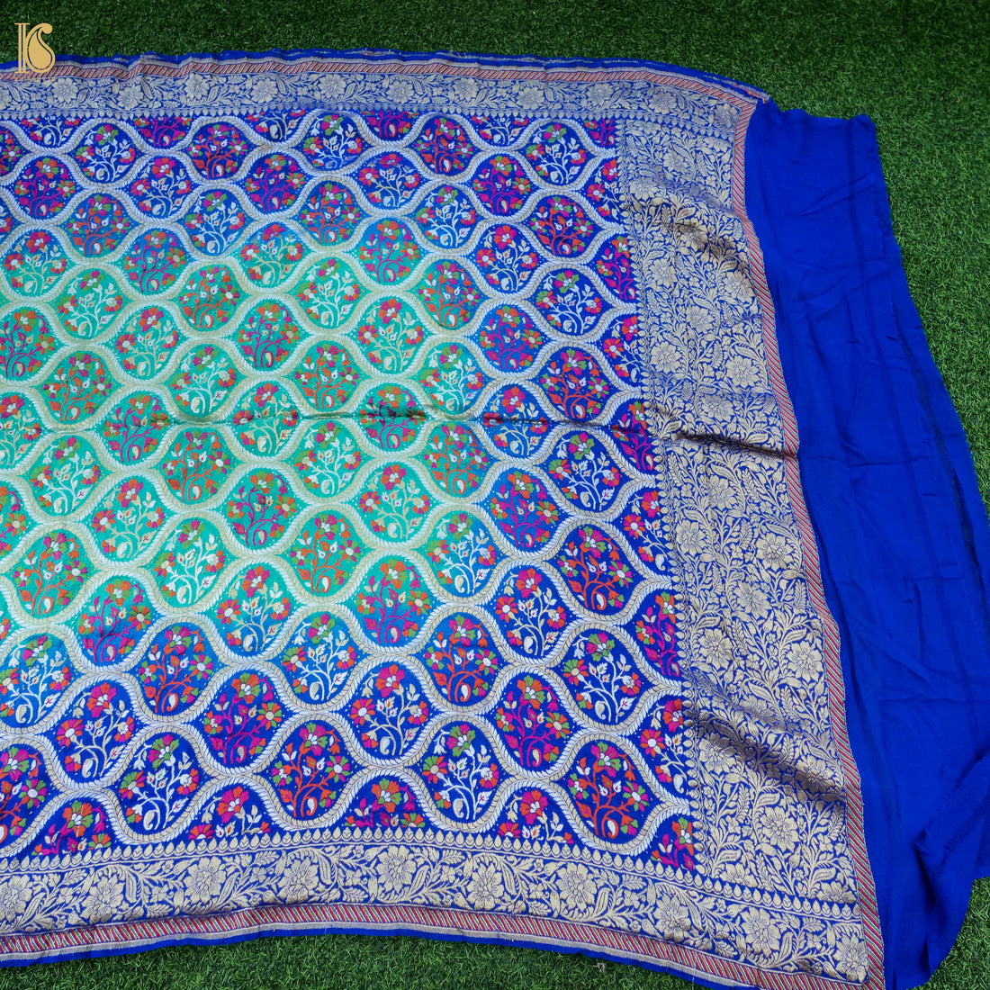 Georgette Banarasi Bandhani Meenakari Dupatta in Royal Blue Aqua