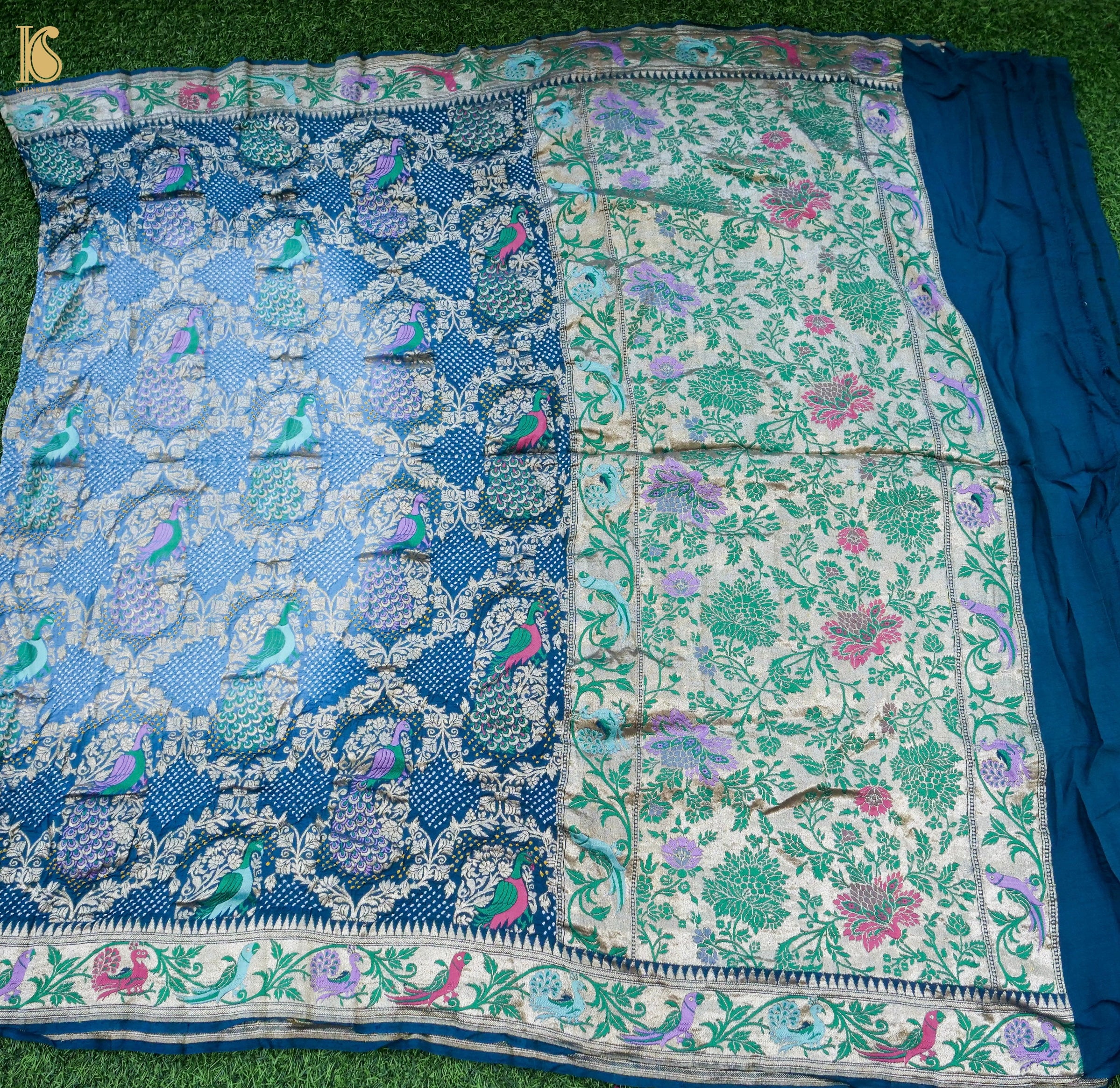 Georgette Banarasi Bandhani Meenakari Peacock Dupatta in Teal Blue