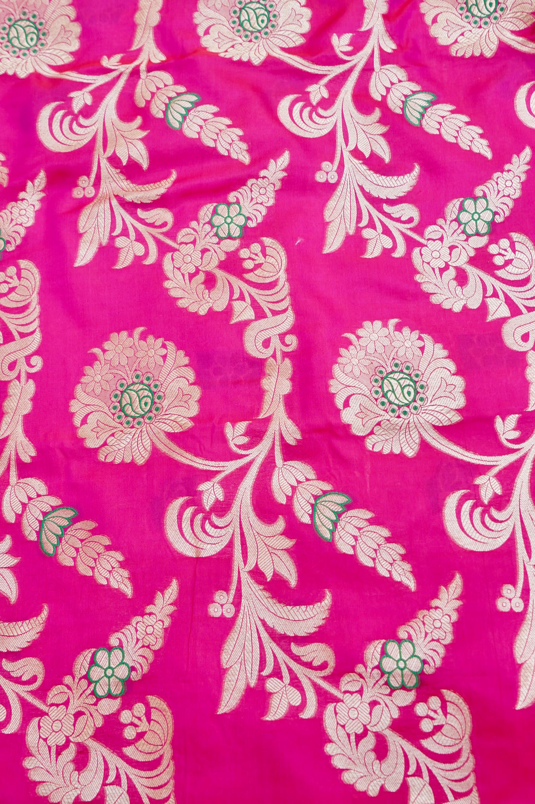Pure Brocade Banarasi Chrysanthemum Jaal Fabric in Pink - Khinkhwab