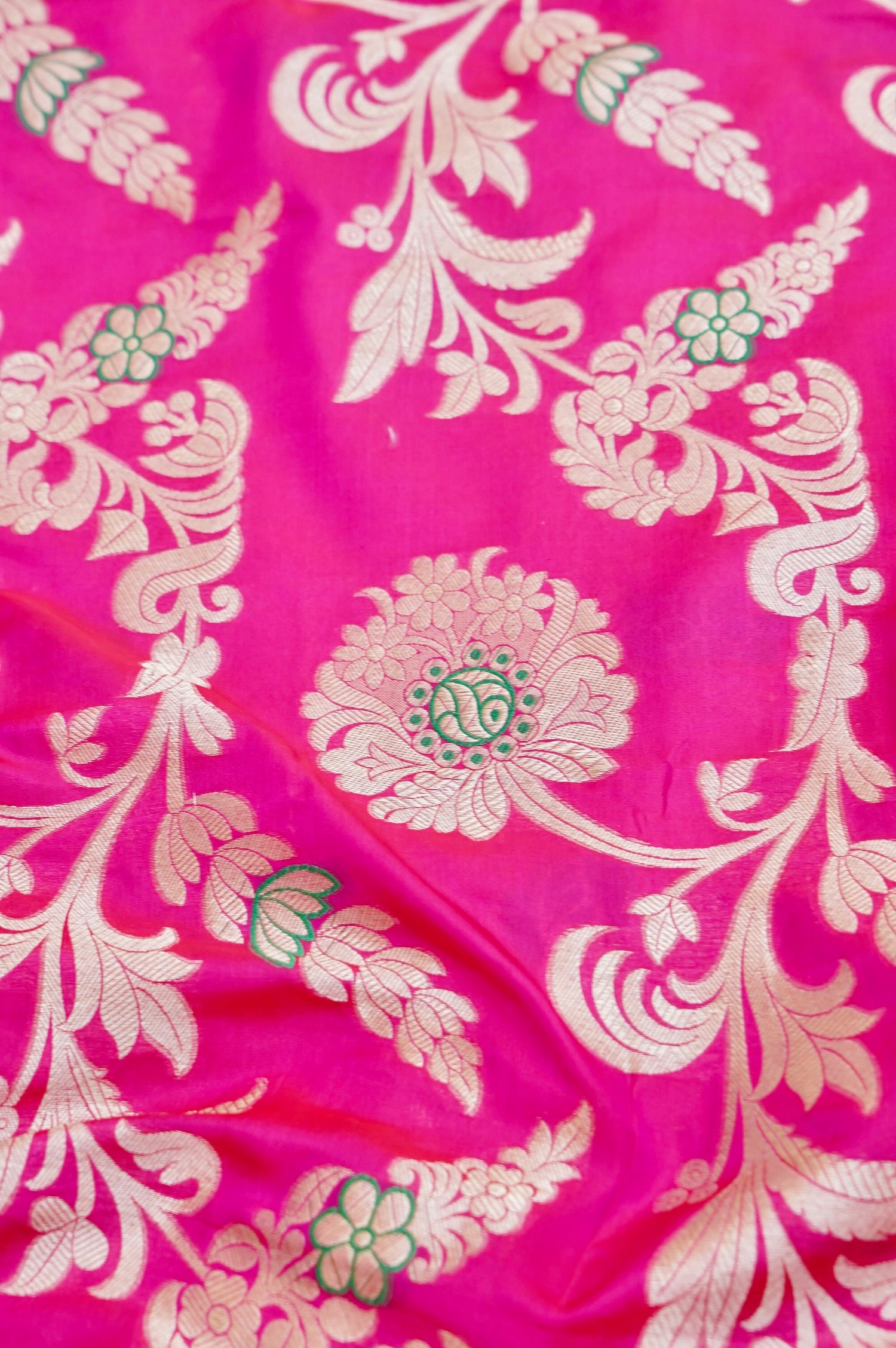 Pure Brocade Banarasi Chrysanthemum Jaal Fabric in Pink - Khinkhwab