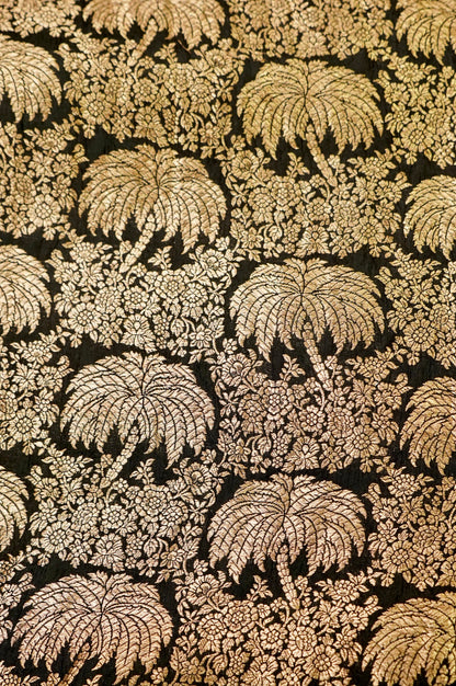 Pure Brocade Banarasi Leaf Fabric in Black - Khinkhwab