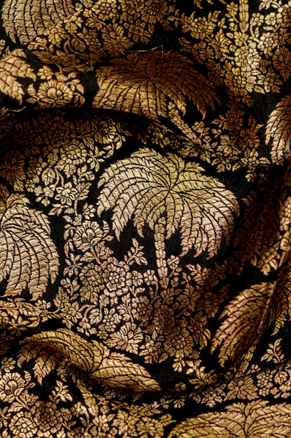 Pure Brocade Banarasi Leaf Fabric in Black - Khinkhwab