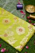 Pure Brocade Banarasi Chrysanthemum Jaal Fabric in Green - Khinkhwab
