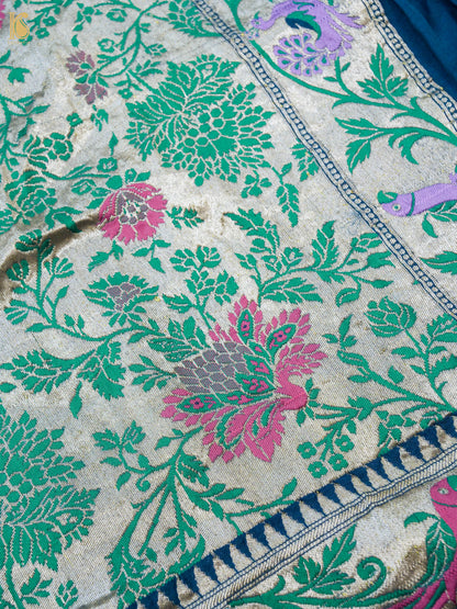 Georgette Banarasi Bandhani Meenakari Peacock Dupatta in Teal Blue