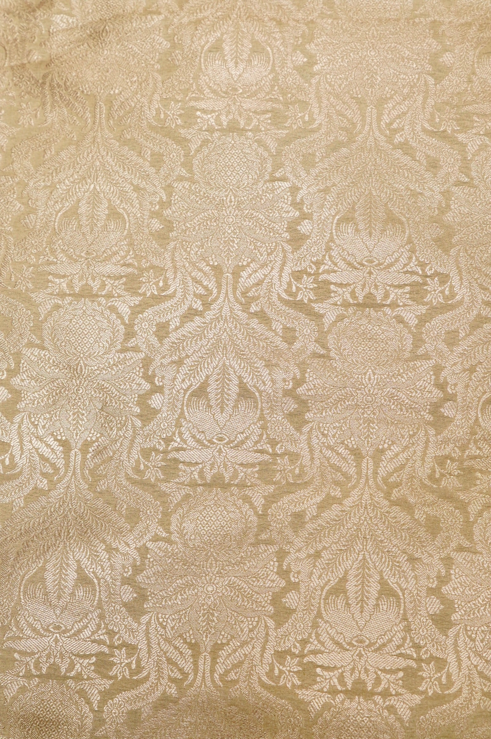 Pure Brocade Banarasi Floral Jaal Fabric in Beige - Khinkhwab
