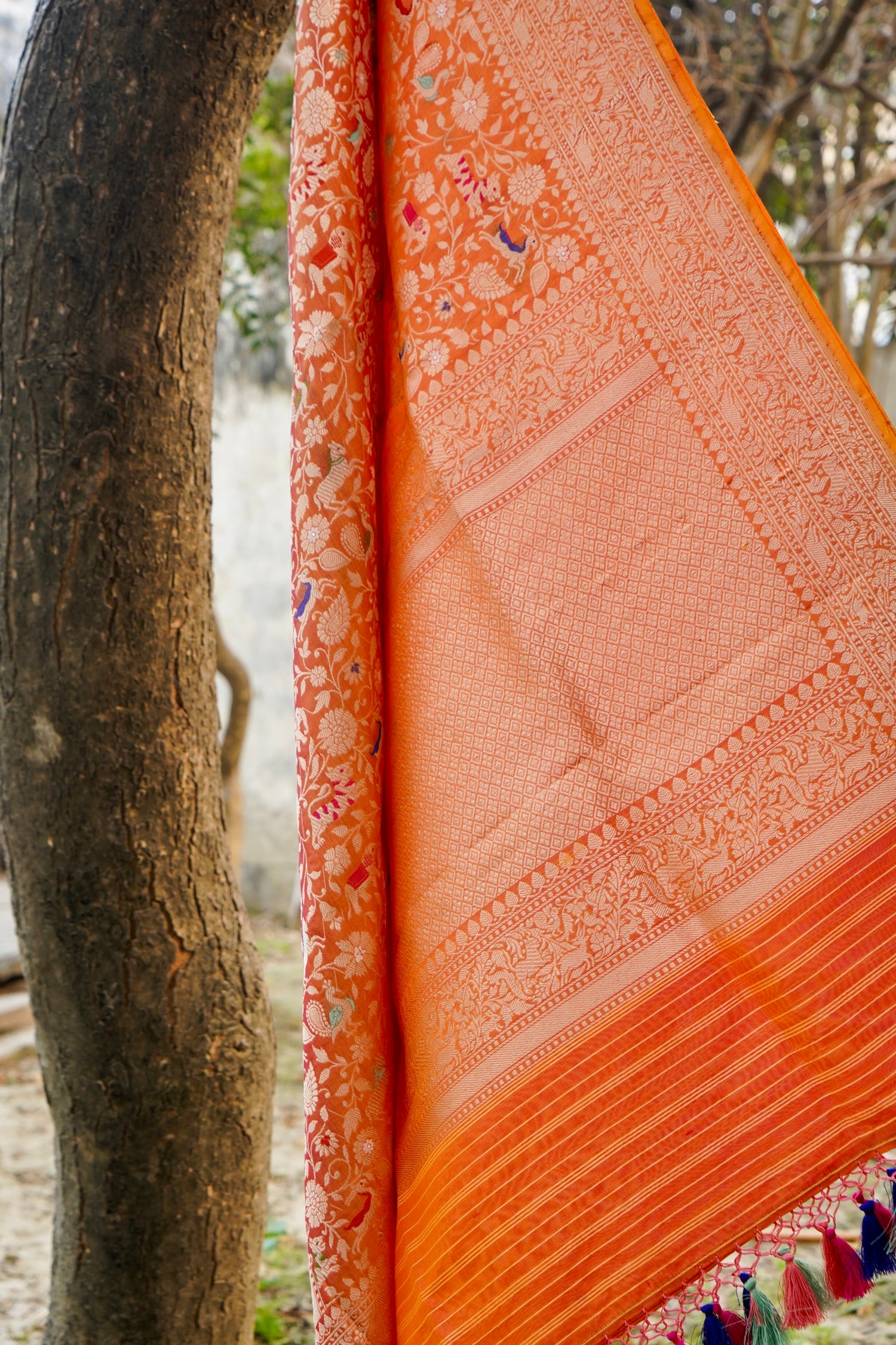Handwoven Banarasi Katan Silk Shikargah Dupatta