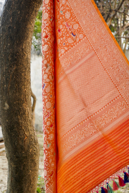 Handwoven Banarasi Katan Silk Shikargah Dupatta