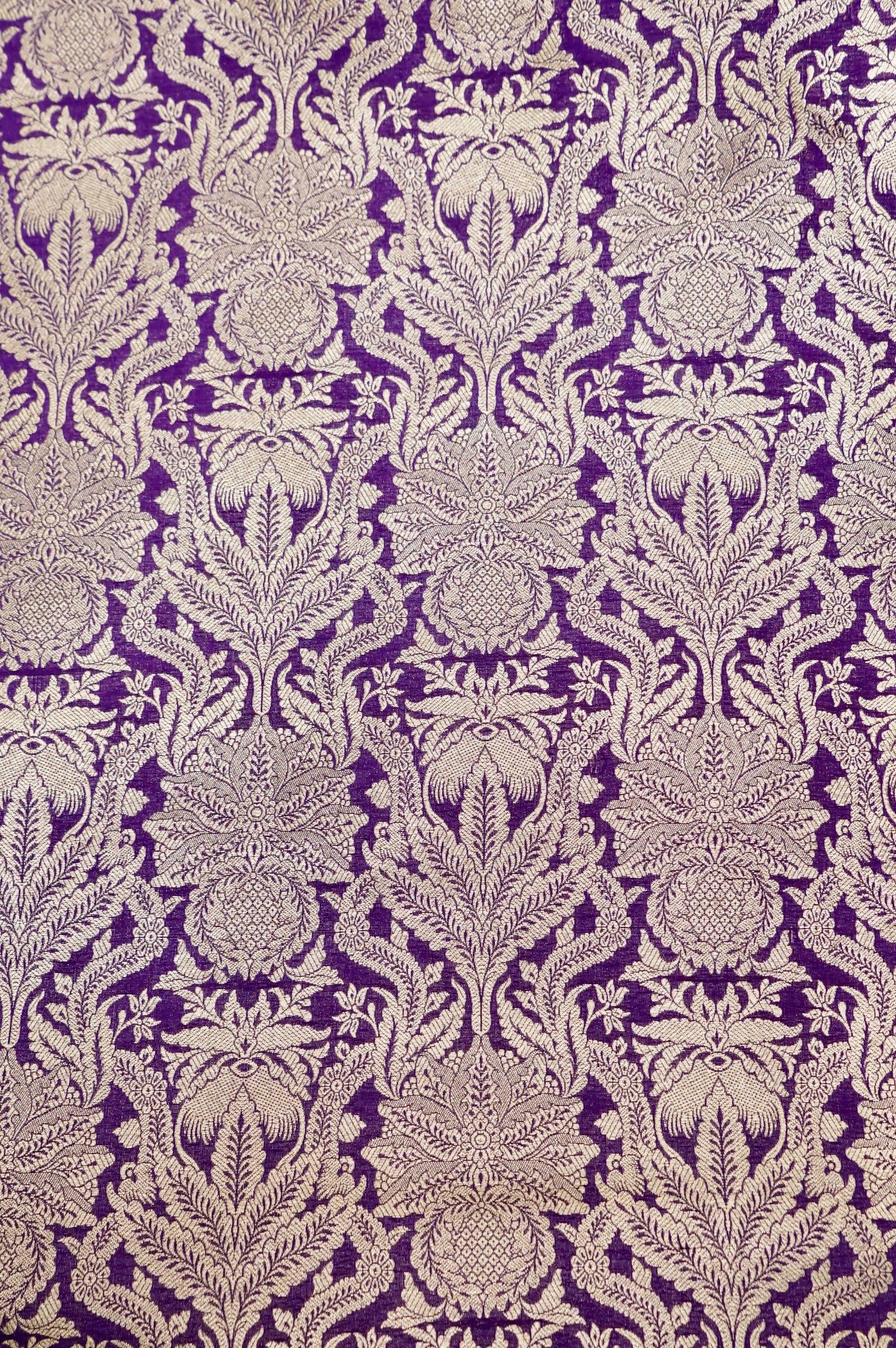 Pure Brocade Banarasi Anaar Jaal Fabric in Purple - Khinkhwab