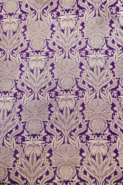Pure Brocade Banarasi Anaar Jaal Fabric in Purple - Khinkhwab