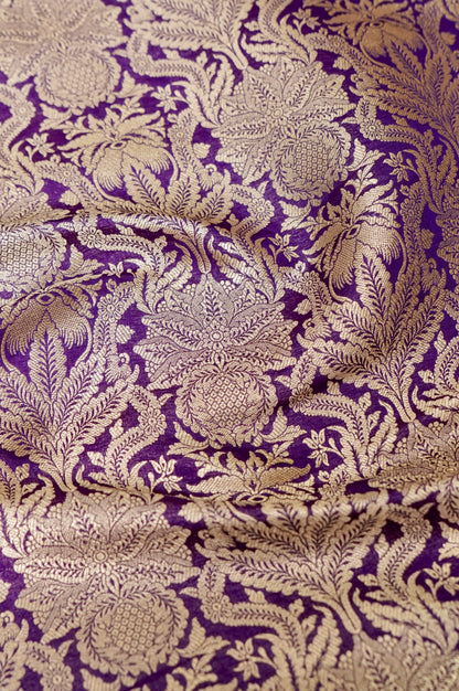 Pure Brocade Banarasi Anaar Jaal Fabric in Purple - Khinkhwab