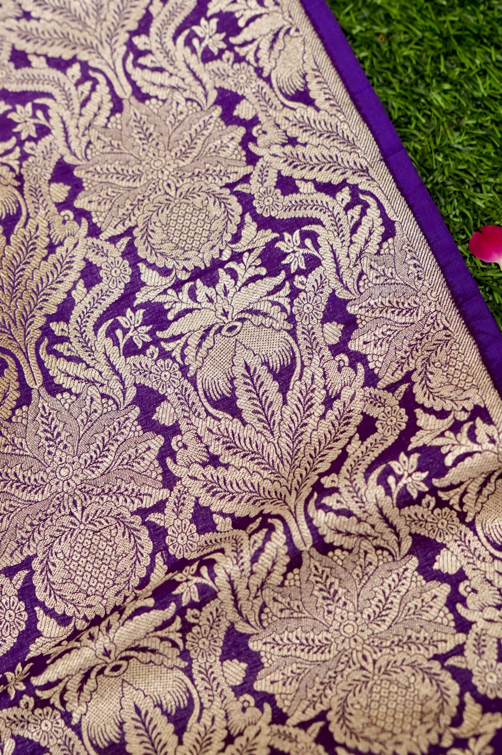 Pure Brocade Banarasi Anaar Jaal Fabric in Purple - Khinkhwab