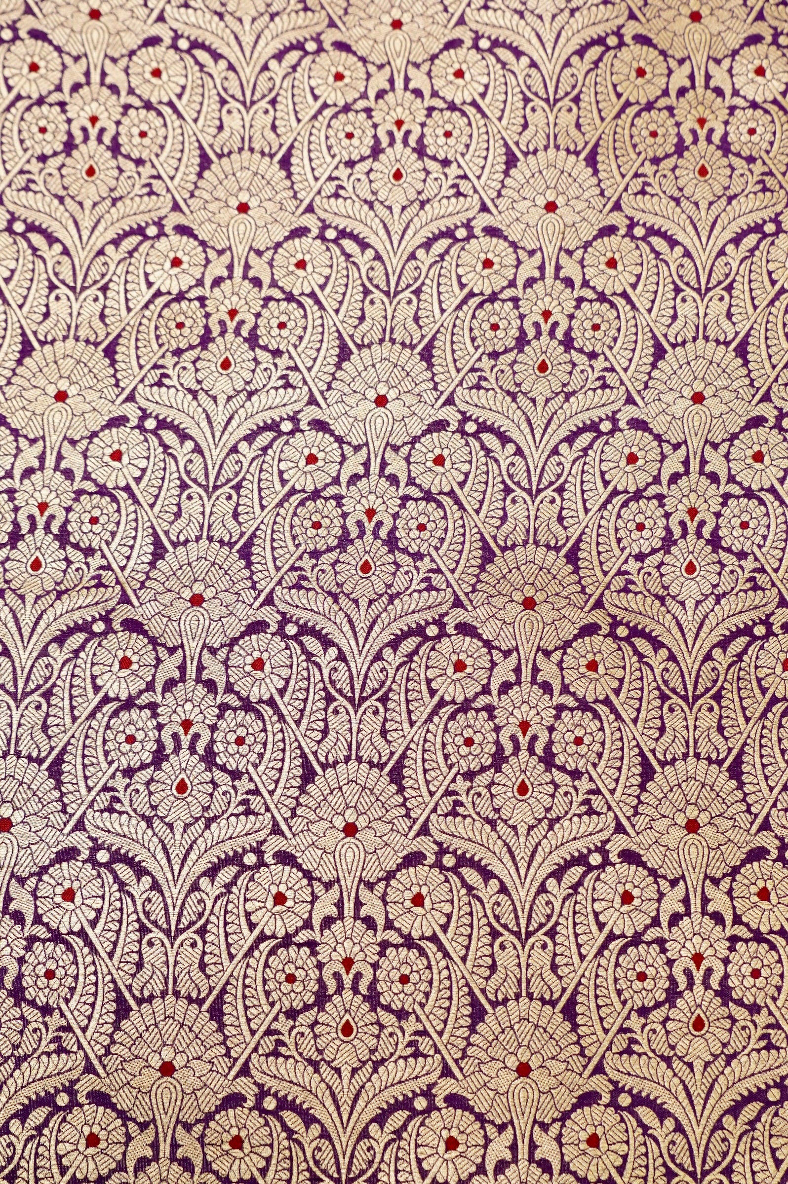 Pure Brocade Banarasi Arch Jaal Fabric in Purple - Khinkhwab