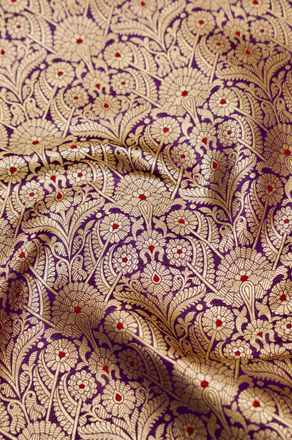 Pure Brocade Banarasi Arch Jaal Fabric in Purple - Khinkhwab