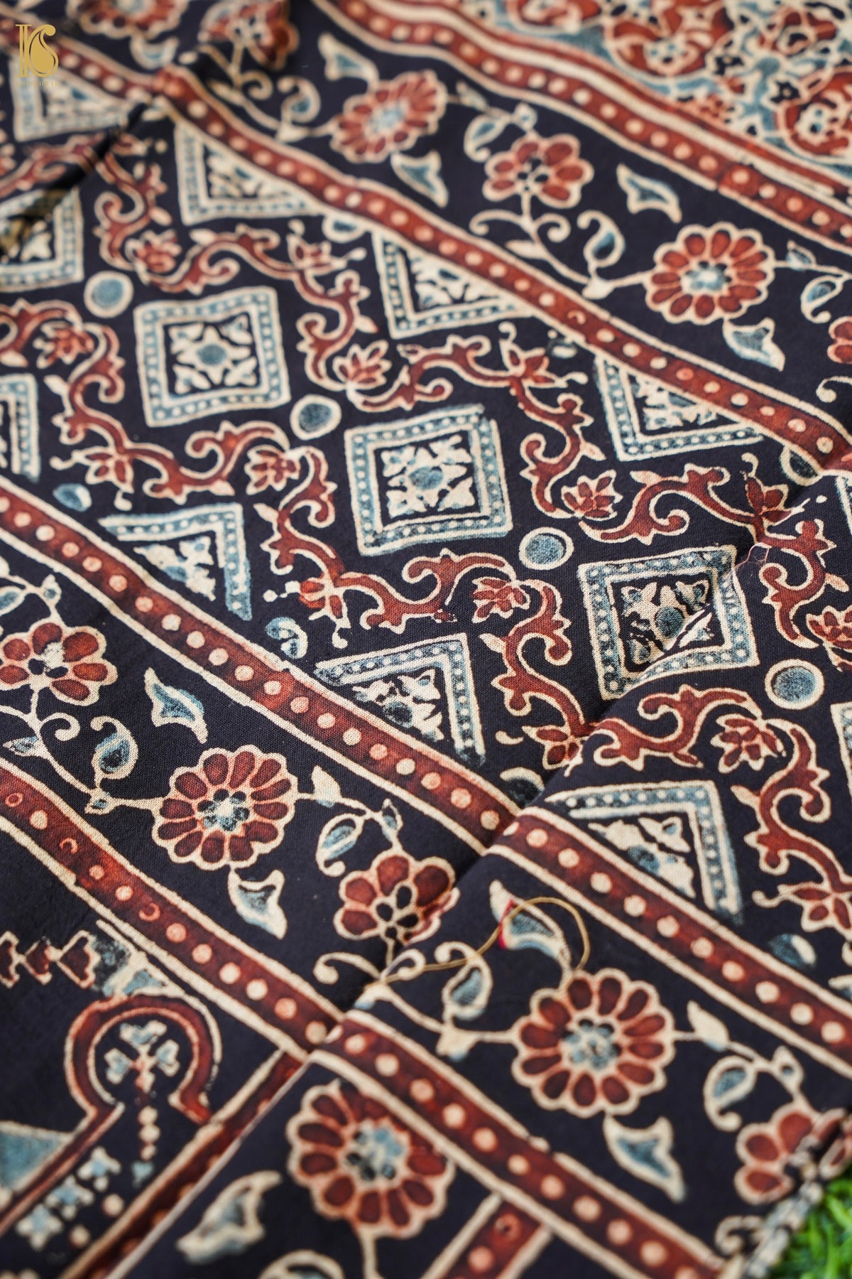 Hand Block Pure Cotton Ajrakh Stole in Black and Rust Red