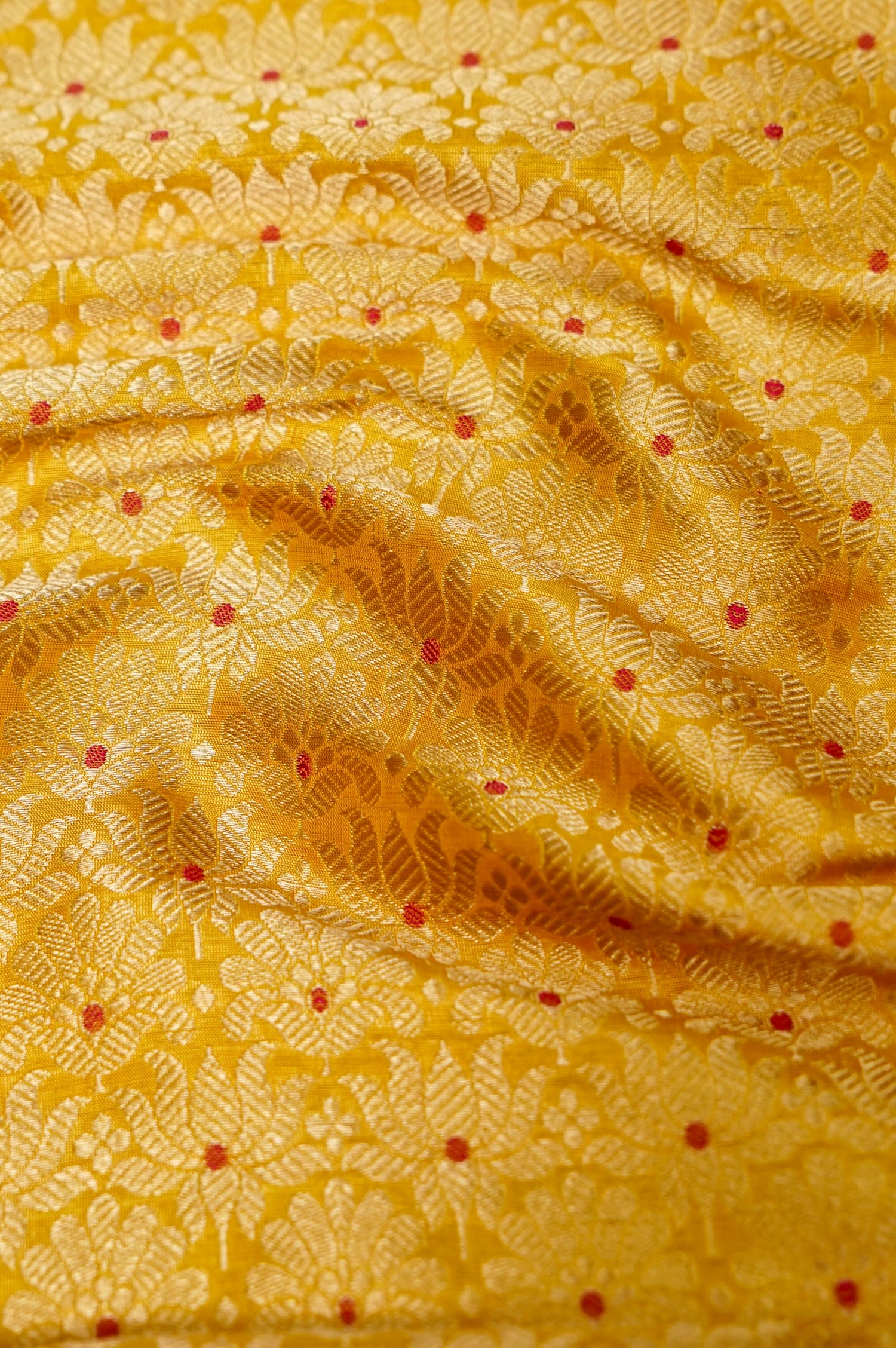 Pure Brocade Banarasi Meenakari Jaal Fabric in Yellow - Khinkhwab