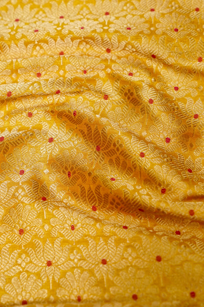 Pure Brocade Banarasi Meenakari Jaal Fabric in Yellow - Khinkhwab