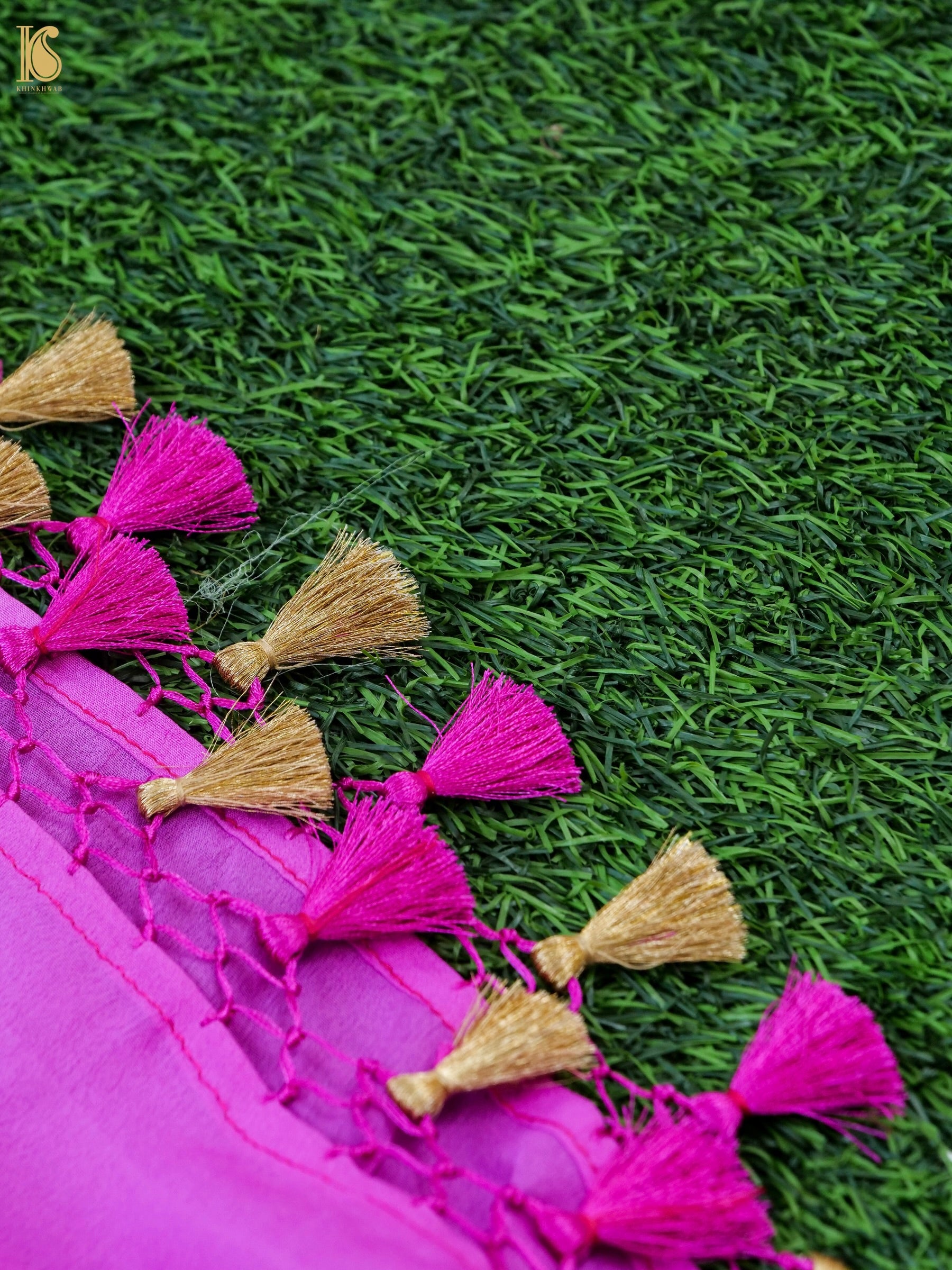 Banarasi Georgette Meenakari Dupatta in Pink and Orange - Birds of Paradise