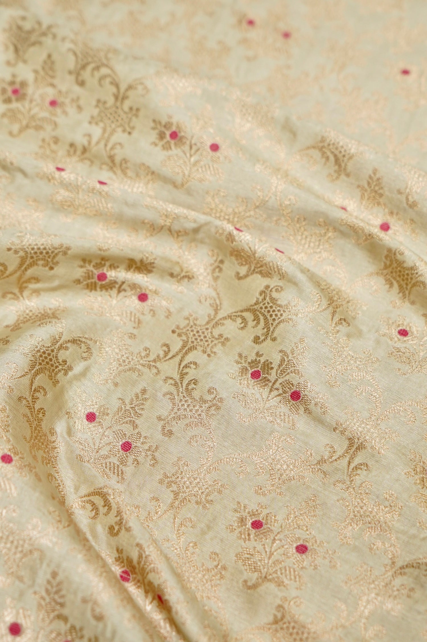 Pure Brocade Banarasi Meenakari Jaal Fabric in Off White - Khinkhwab