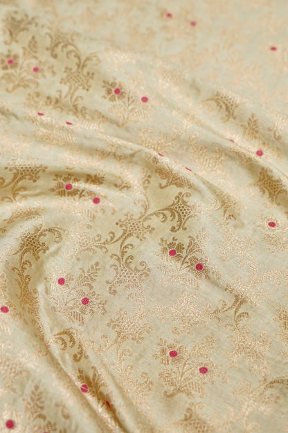 Pure Brocade Banarasi Meenakari Jaal Fabric in Off White - Khinkhwab