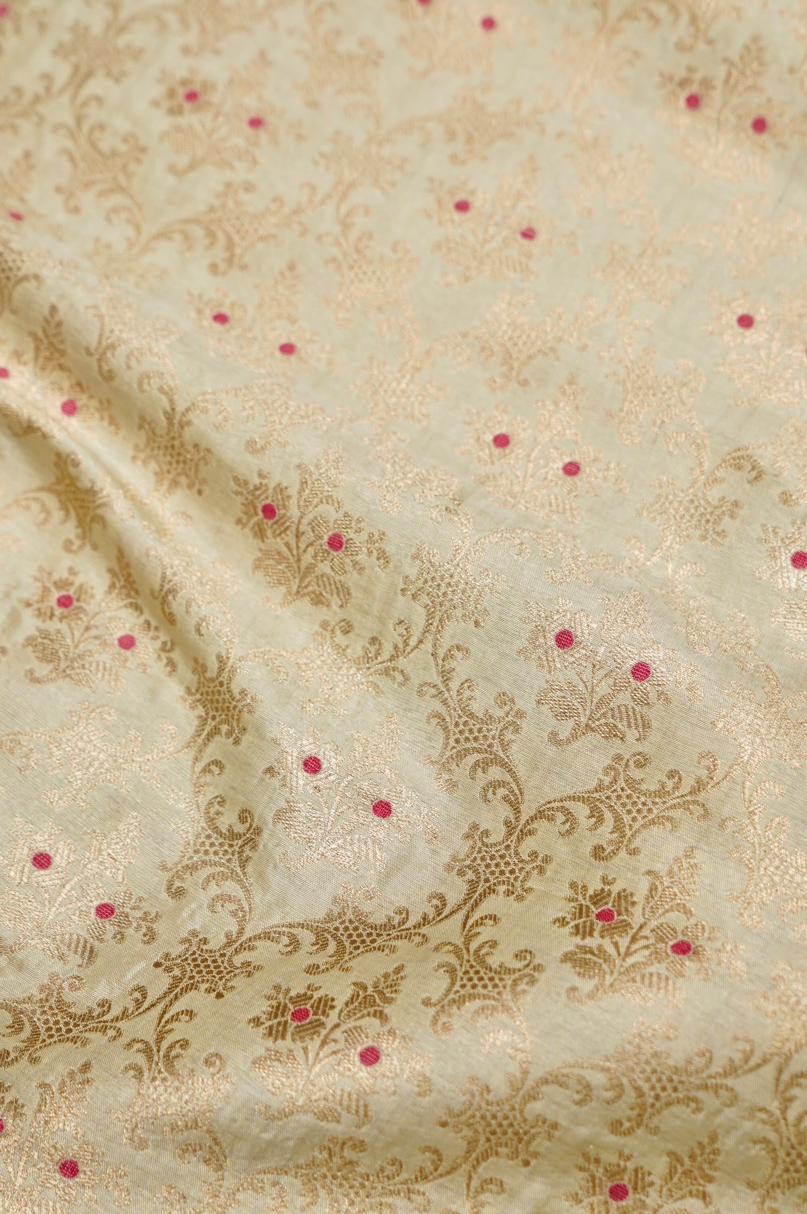 Pure Brocade Banarasi Meenakari Jaal Fabric in Off White - Khinkhwab