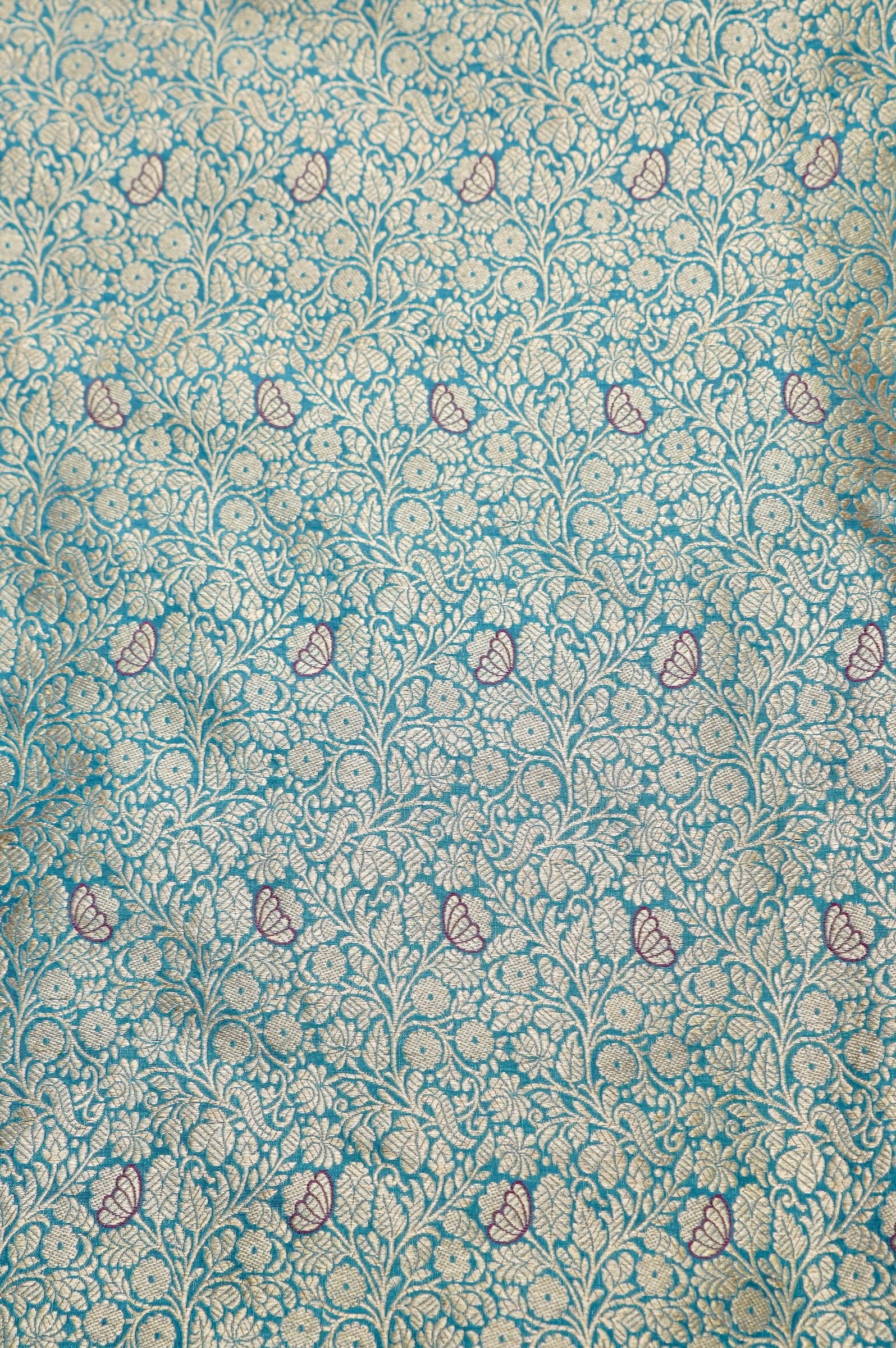 Pure Brocade Banarasi Bud Jaal Fabric in Blue - Khinkhwab