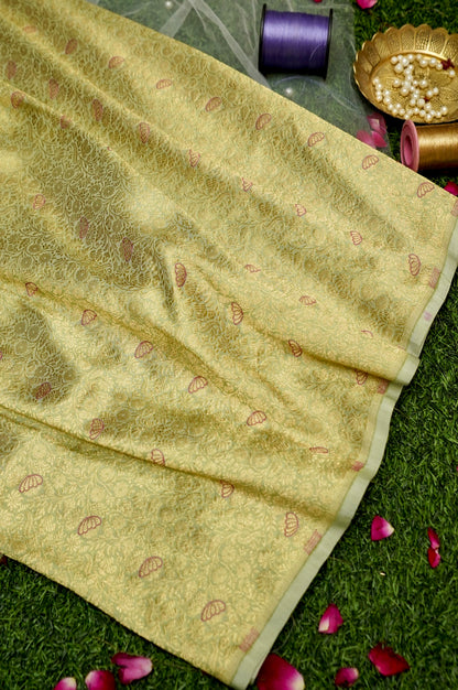 Pure Brocade Banarasi Bud Jaal Fabric in Green - Khinkhwab