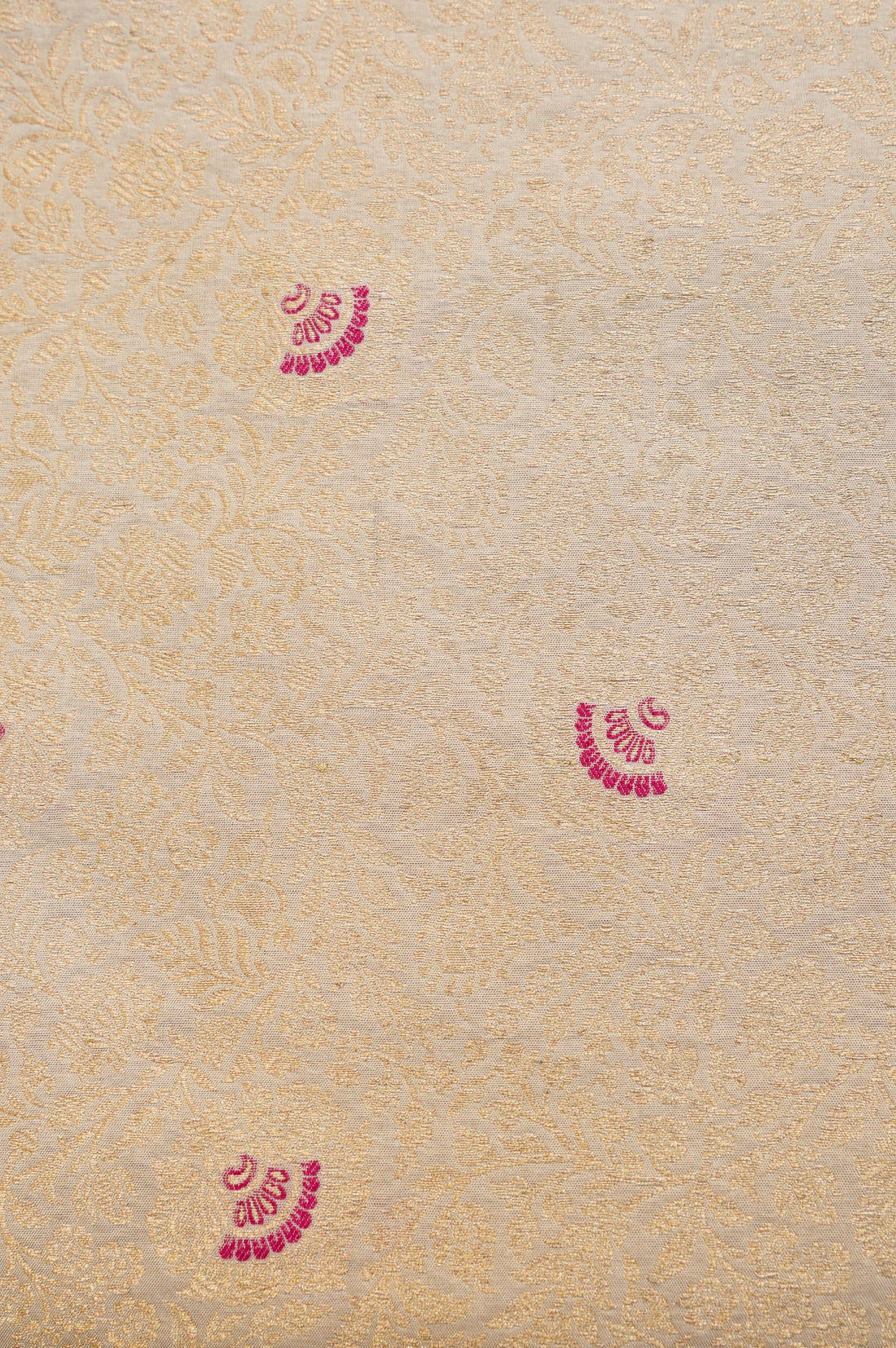 Pure Brocade Banarasi Fan Booti Fabric in White - Khinkhwab