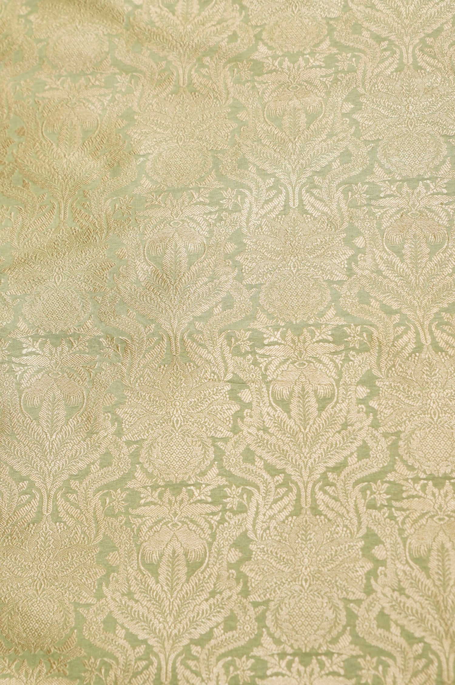 Pure Brocade Banarasi Jaal Fabric in Green - Khinkhwab