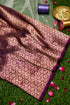 Pure Brocade Banarasi Leaf & Daisy Jaal Fabric in Purple - Khinkhwab