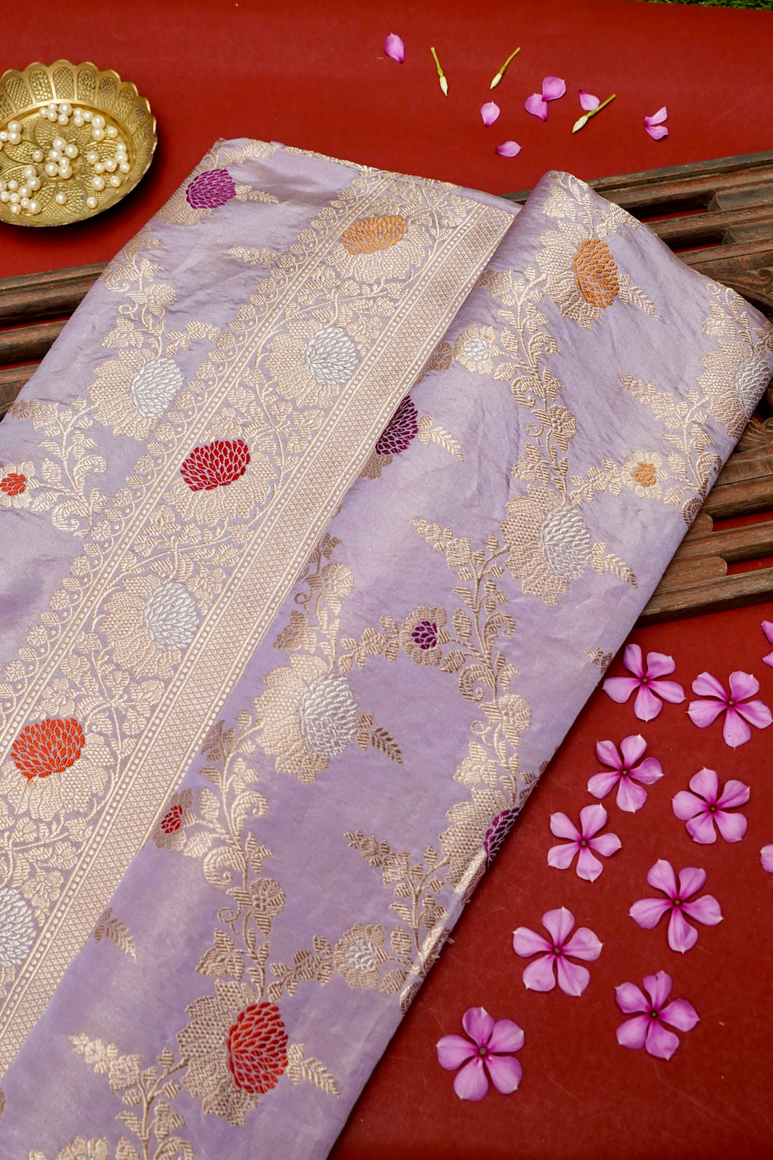 Handloom Kadwa Katan by Tissue Silk Banarasi Saree in Lavender - Khinkhwab