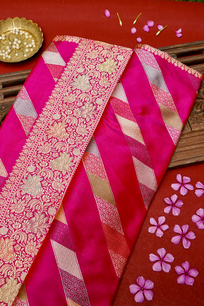 Handloom Kadwa Katan Silk Banarasi Saree in Pink - Khinkhwab