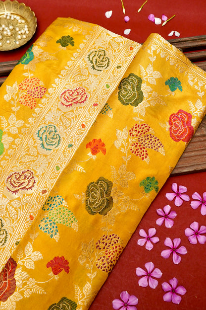 Banarasi Katan Silk Kadwa Handloom Saree in Mustard - Khinkhwab