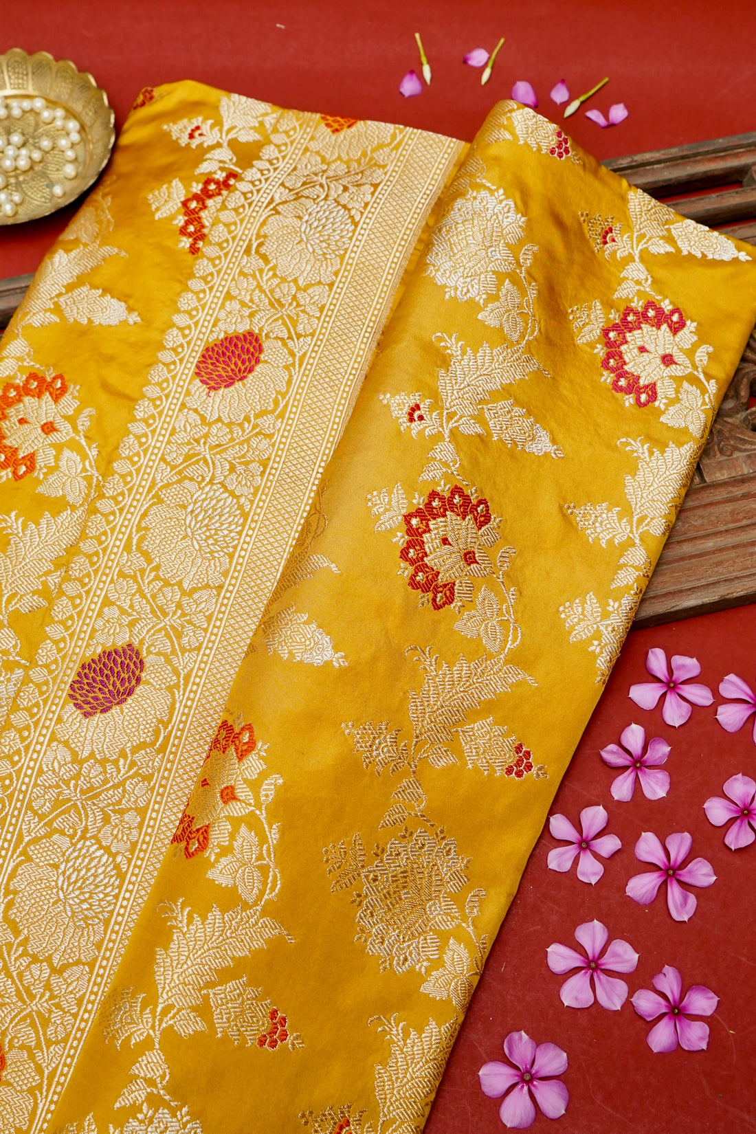 Banarasi Katan Silk Kadwa Handloom Saree in Mustard - Khinkhwab
