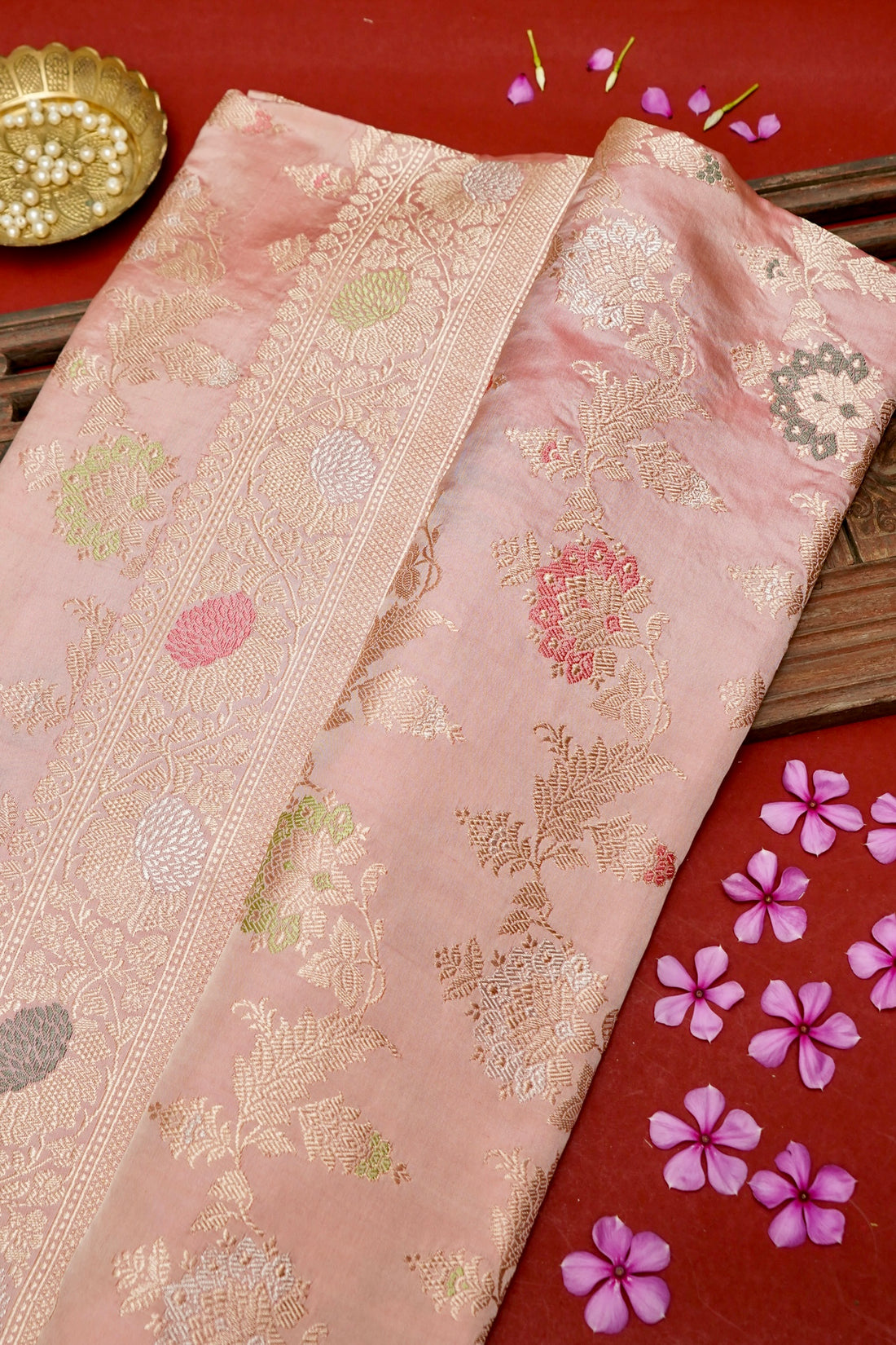 Banarasi Katan Silk Kadwa Handloom Saree in Blush Pink - Khinkhwab