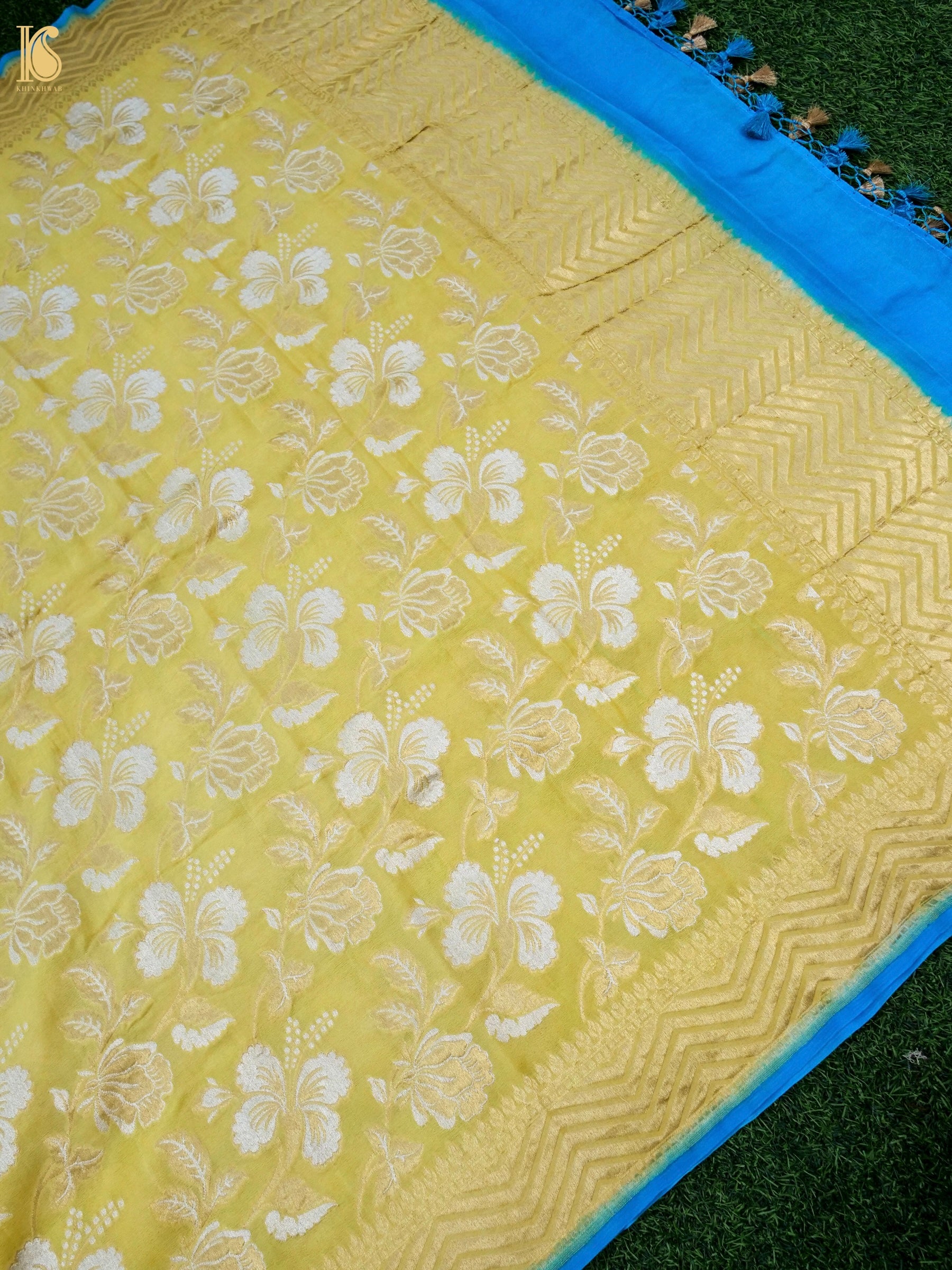 Banarasi Georgette Dahlia Dupatta in Yellow