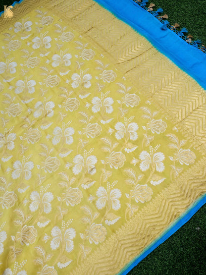 Banarasi Georgette Dahlia Dupatta in Yellow