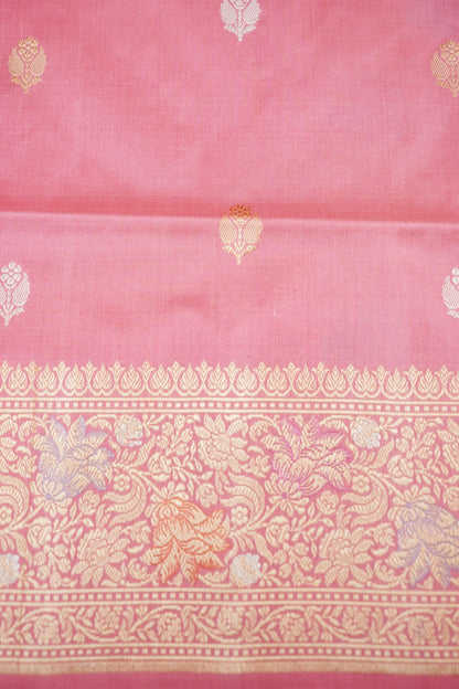Banarasi Katan Silk Kadwa Leheriya Handloom Saree in Pink - Khinkhwab