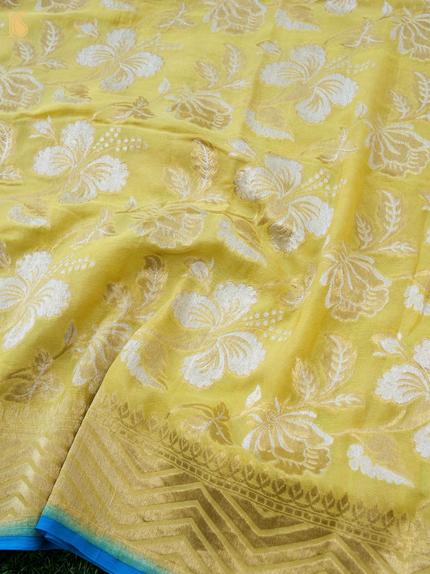 Banarasi Georgette Dahlia Dupatta in Yellow
