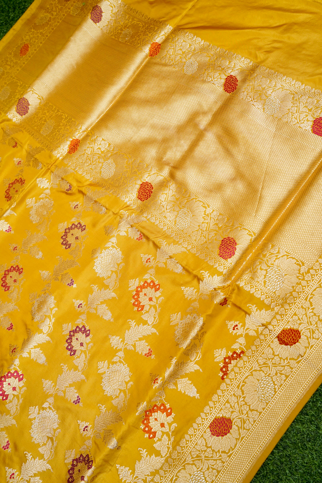Banarasi Katan Silk Kadwa Handloom Saree in Mustard - Khinkhwab