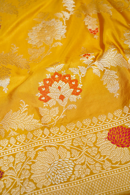 Banarasi Katan Silk Kadwa Handloom Saree in Mustard - Khinkhwab