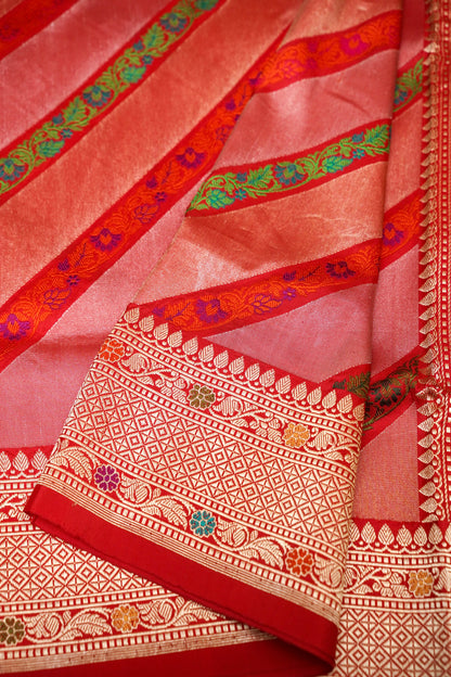 Coral Katan Silk Kadwa Leheriya Banarasi Saree - Khinkhwab