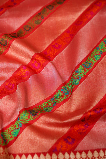 Coral Katan Silk Kadwa Leheriya Banarasi Saree - Khinkhwab