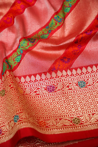 Coral Katan Silk Kadwa Leheriya Banarasi Saree - Khinkhwab
