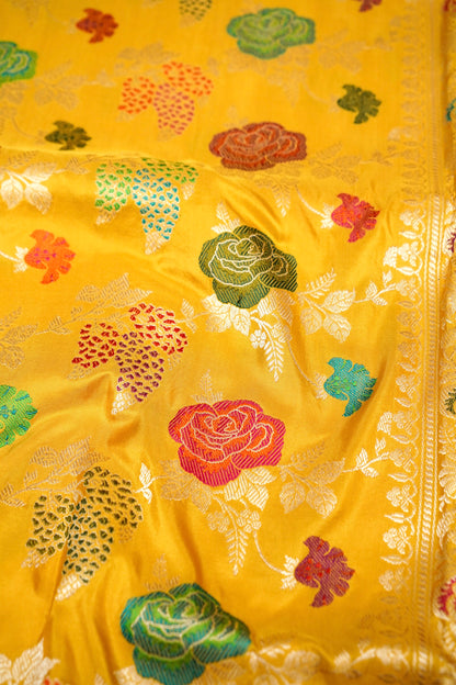 Banarasi Katan Silk Kadwa Handloom Saree in Mustard - Khinkhwab
