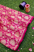 Pure Brocade Banarasi Peony Vine Fabric in Pink - Khinkhwab