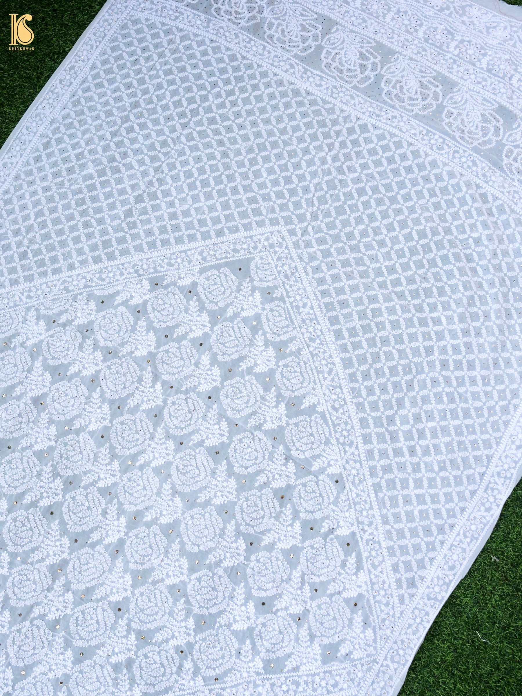Pure Georgette Chikankari Mukaish Dupatta in White